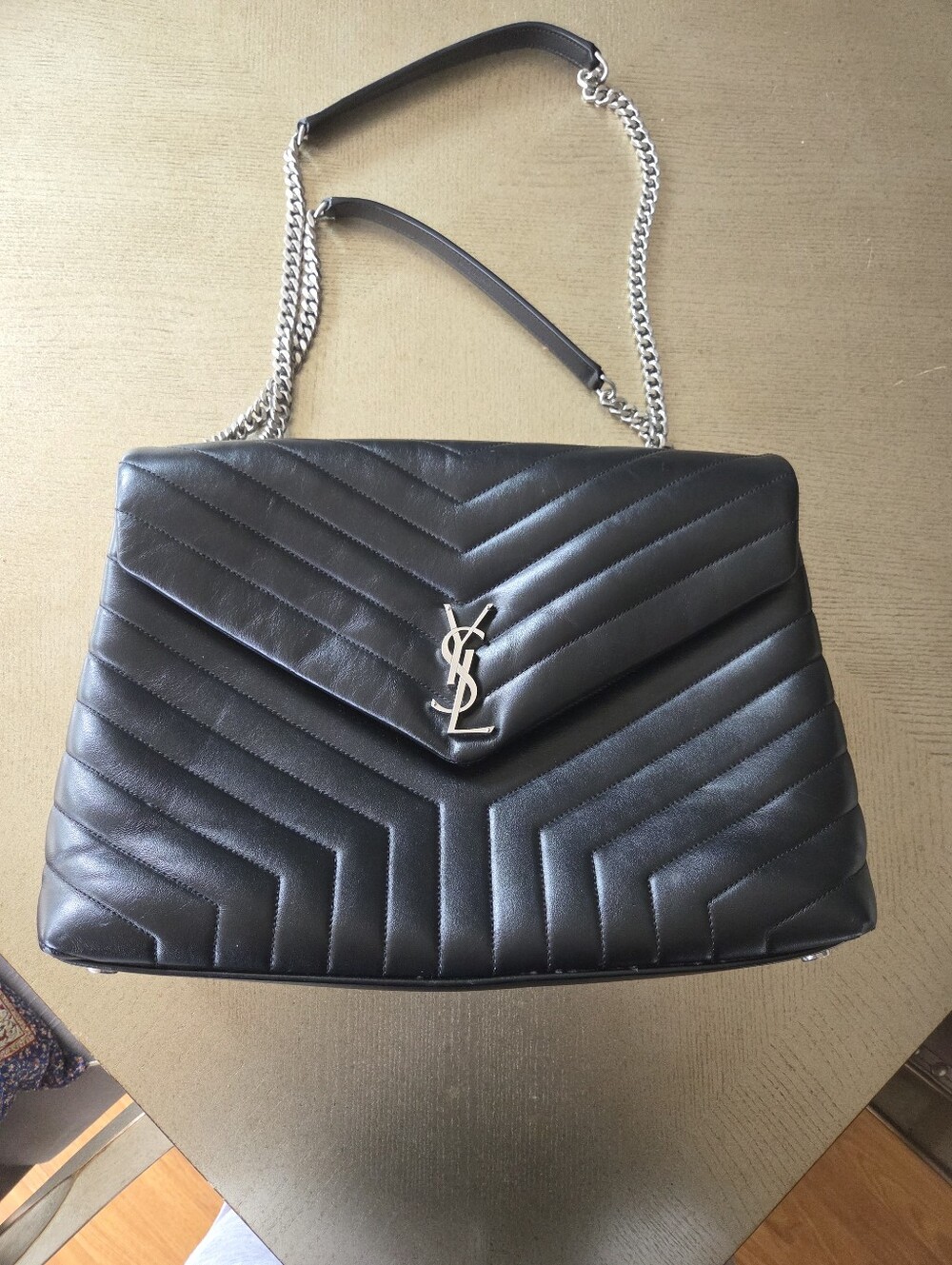 Saint Laurent Black Chevron Monogram Quilted Shoulder Bag